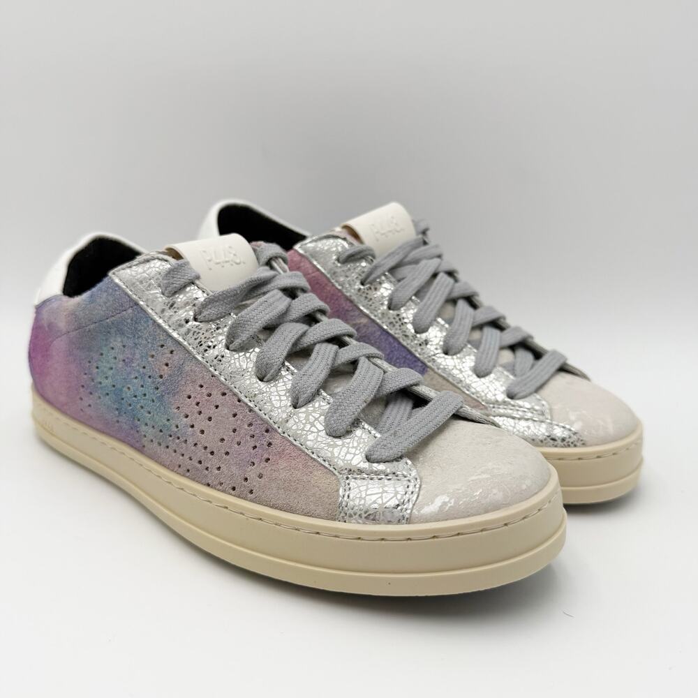 P448 Womens John Sneakers EU 35 US 5-5.5 Silver Purple Multicolor Leather NWOB